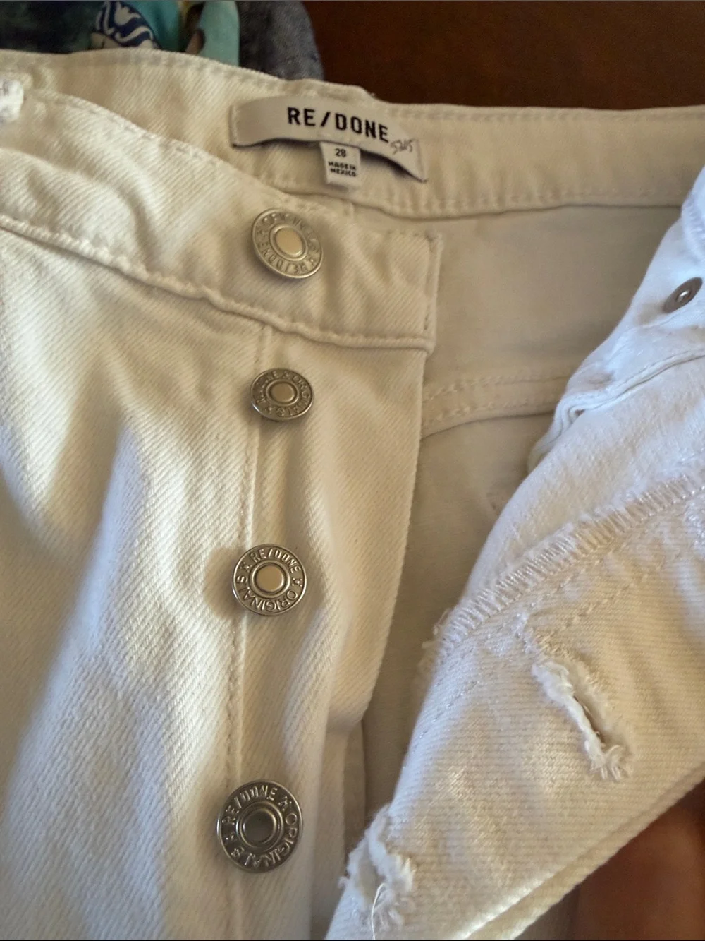 RE/done white denim jeans 90s high rise ankle crop button fly jeans - size 28